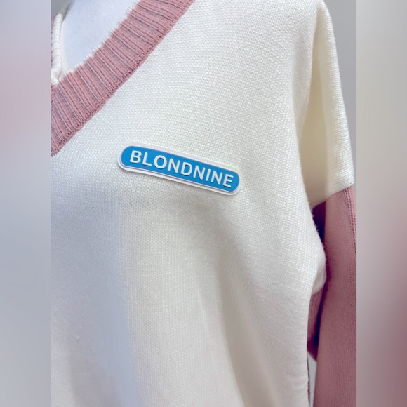 BLONDNINE Unisex Cream and Pink Long Sleeve V-neck Sweater Size XL EUC - Picture 5 of 8